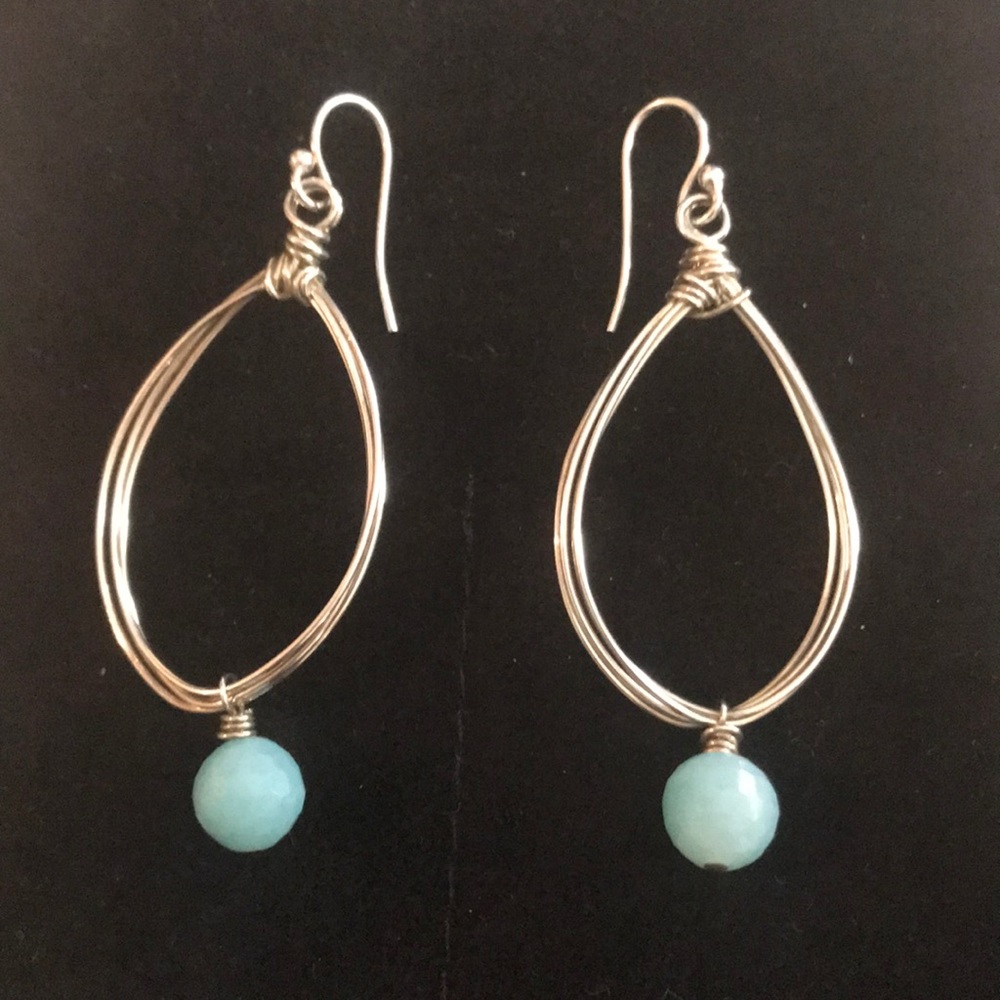 Sterling Silver Earrings with Blue Dangle- NWOT